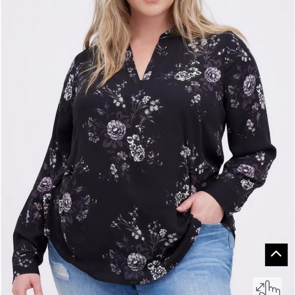 Torrid Georgette Hi-Low Floral Long Sleeve Shirt